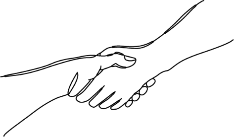 Line drawing of a hand holding another hand